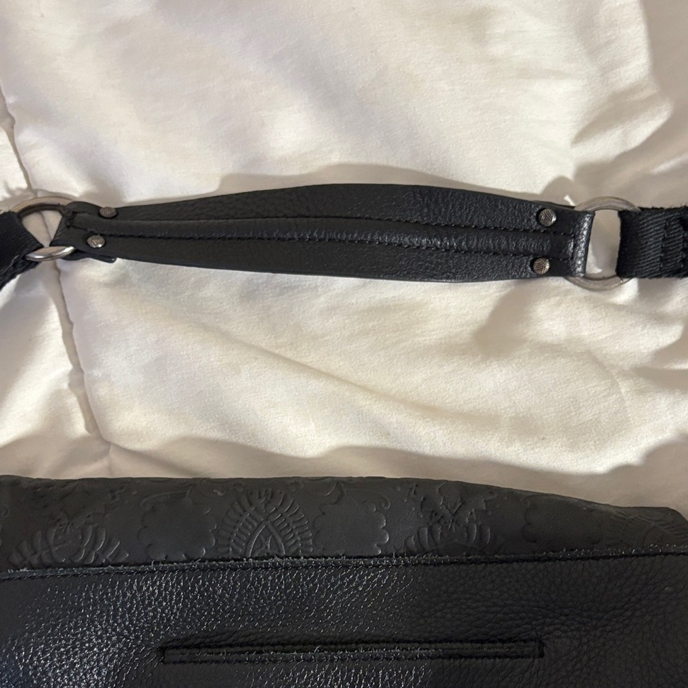 The Sak Black Hobo Floral Embossed Leather Crossbody Purse - Picture 9 of 10